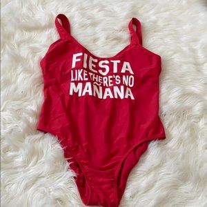 Red swimsuit with wording (SUPER CUTE)